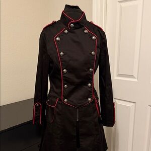 Elegant Black Trench Coat with Red Accents